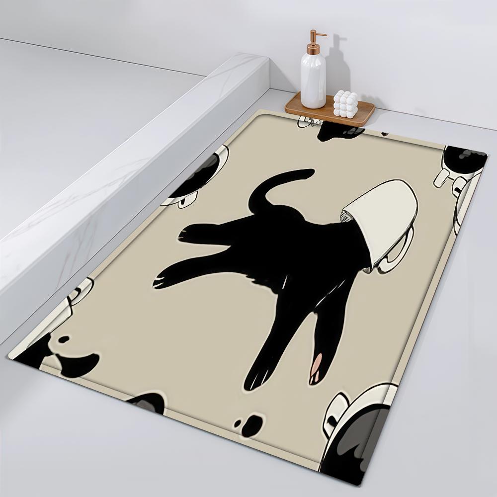 Door Naughty Mat Bedside Entrance Bath Kawaii Cute Floor Decoration Corridor Door Mat Cat Black Carpet Living Room Balcony