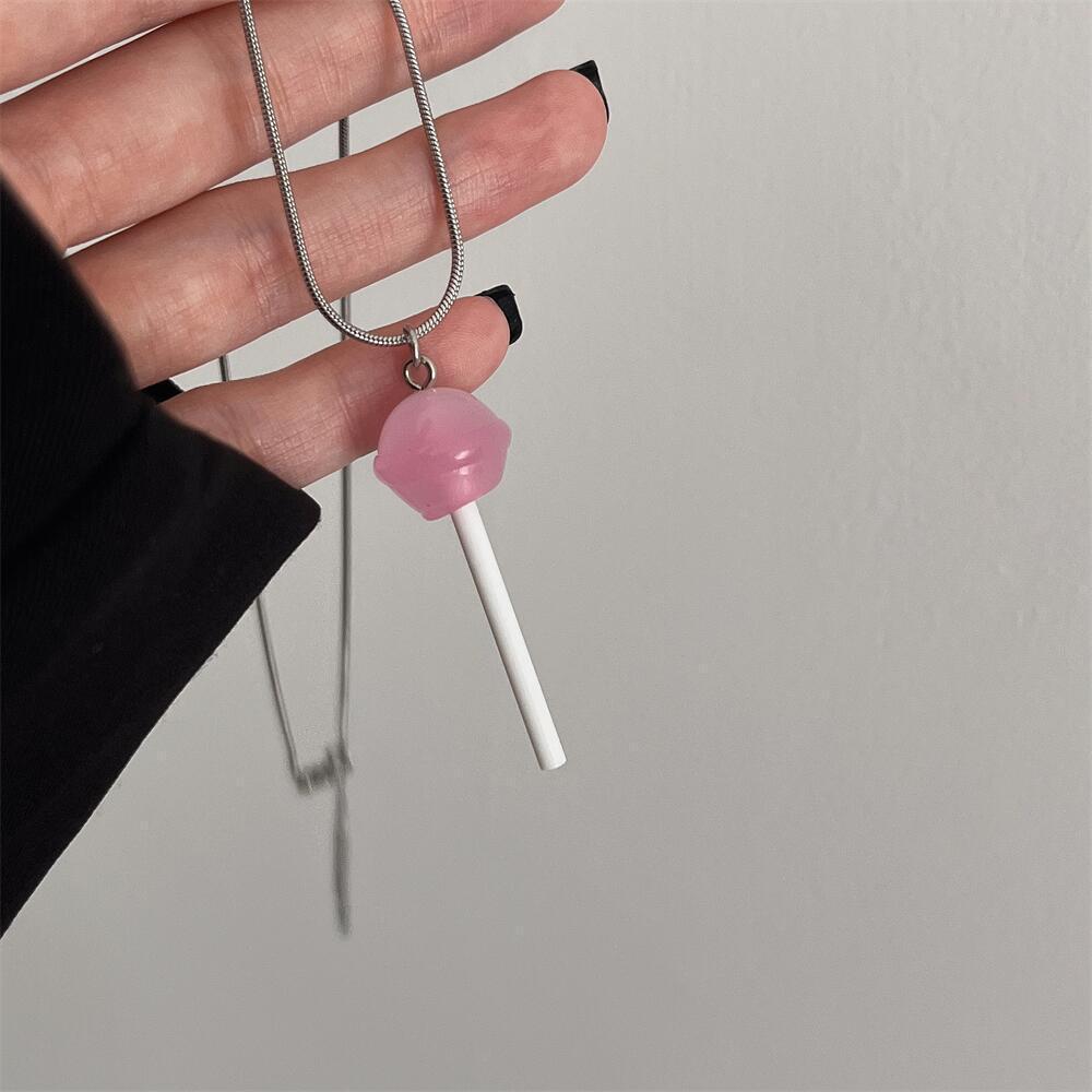 

2024 New Korean Crystal Lollipop Pendant Necklace for Women Men Fashion Best Friend Clavicle Chain Party Jewelry Gift