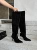 2025 New Fashion Boots Autumn and Winter New Big Tube Circumference Stacking Boots Pointed Pleated Thin Heel High Boots Spice Girl Boots