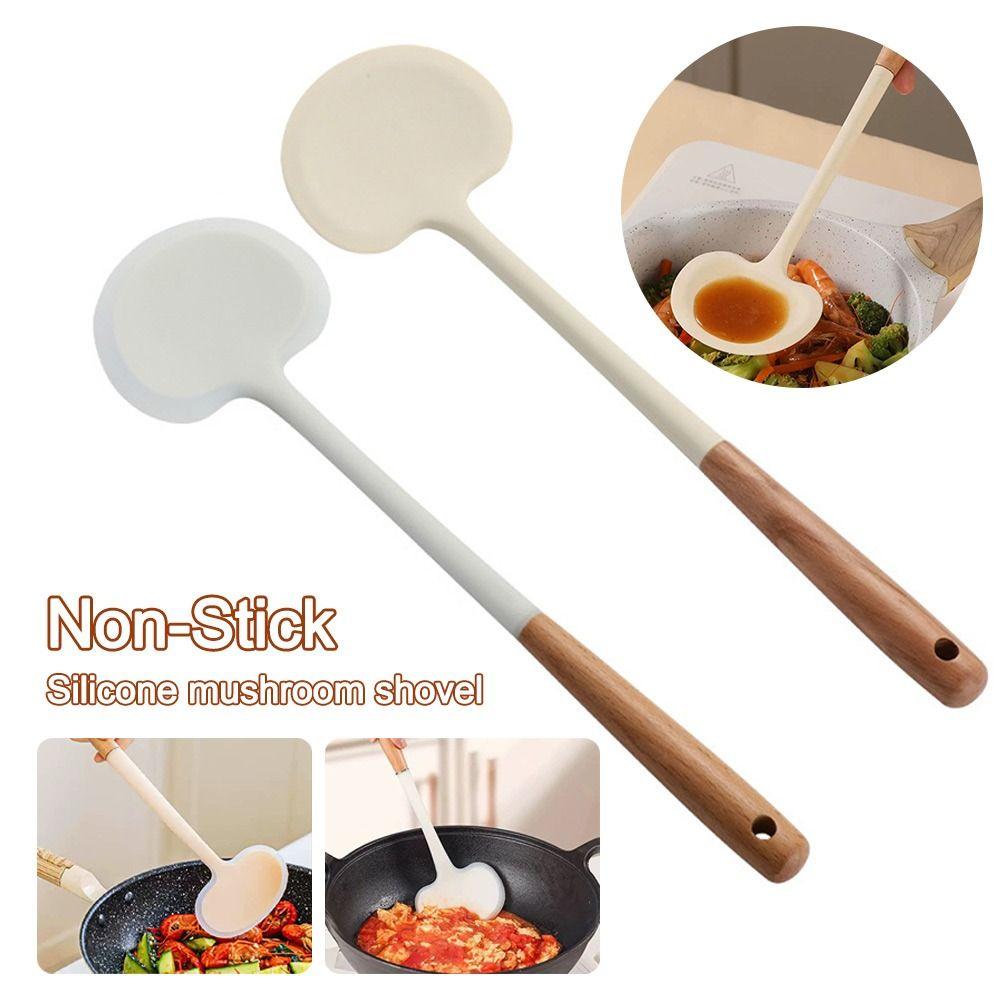 Silicone Kitchen Stir Fry Spoon Wooden Handle Cooking Spatula  Kitchen Tool Cooking Accessories
