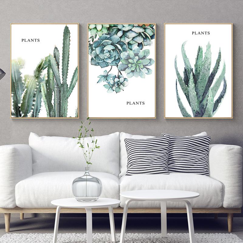 Watercolor Plants Nordic Modern Simple Hand-painted Cactus Restaurant Decorative Drawing Canvas Painting Wall Art Frameless