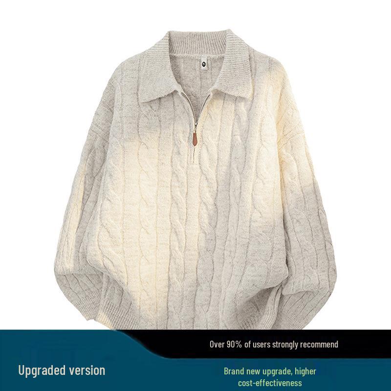 Men's American Retro Cable Knit Half-Zip Sweater - Winter Trendy Casual POLO, Lazy Style for Couples.