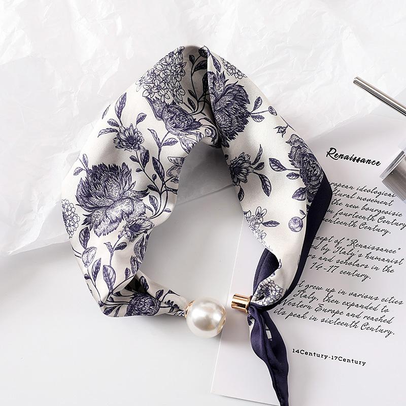 Women's Magnetic Buckle Neck Scarf Polka Dot Paisley Stripe Printed Thin Ribbon Scarf For Shirt Work Outfit Spring Summer Styling