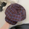 Polyester Plaid Cloud Cap Cotton Women Octagonal Hat Casual Grid Beret Cap  School