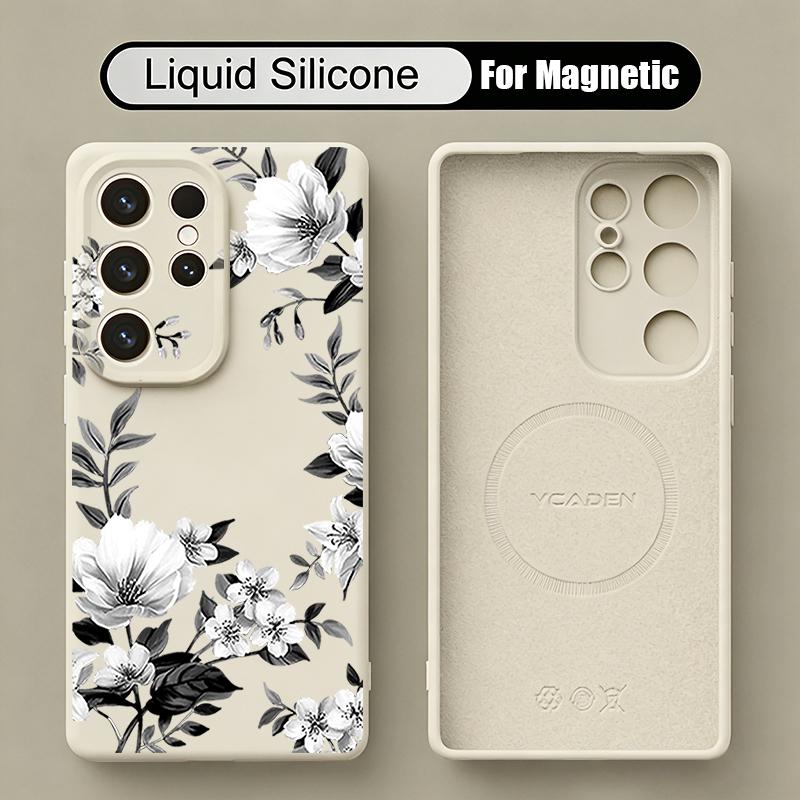 Colorful Peony Floral Case For Samsung Galaxy S26 S25 Ultra S24 Plus S23 S22 Ultra Magnetic For Magsafe Liquid Silicone Cover