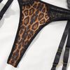 Sexy Women’s Leopard Print Lingerie Set Lace Patchwork Underwear Low Cut Push Up Three Piece Set