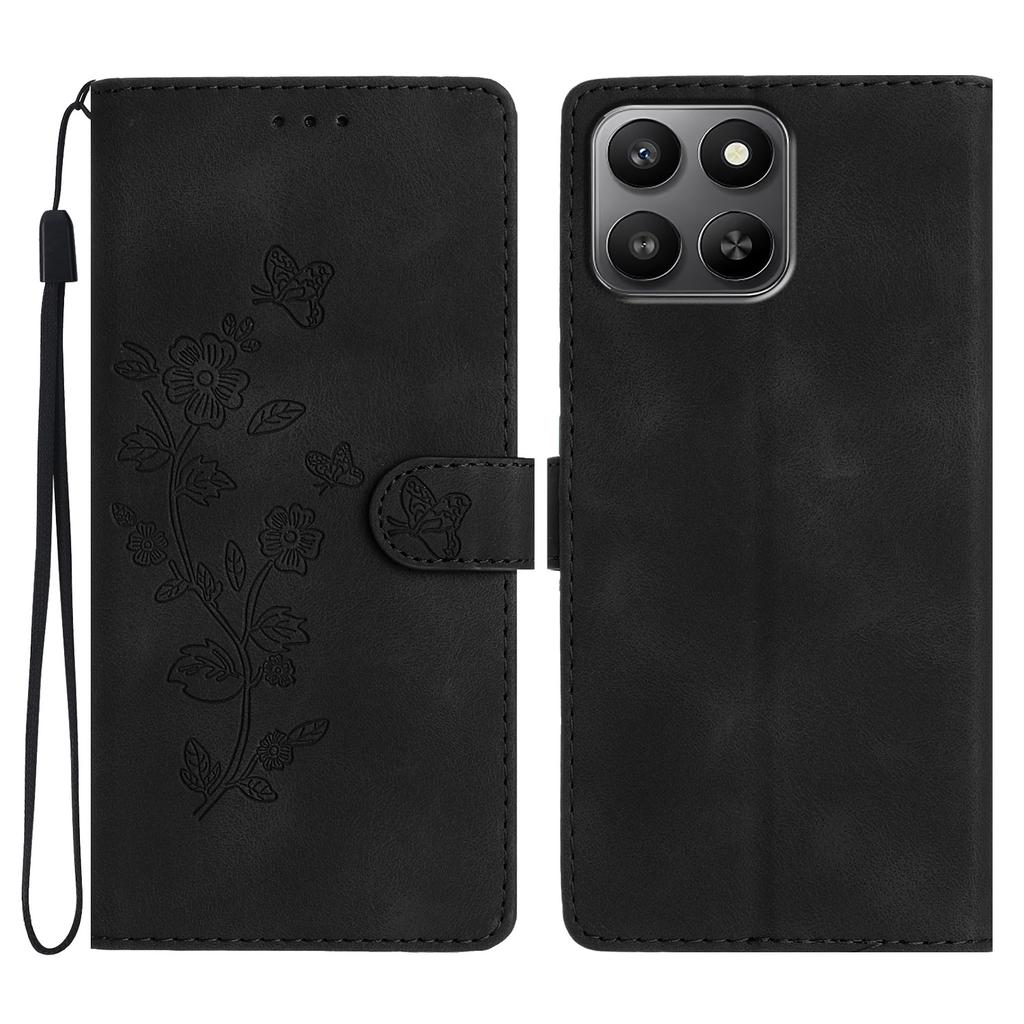 Leather Case For Honor 400 Smart 5G/4G/X7d 4G Imprinted Flower Phone Cover with Wrist Strap
