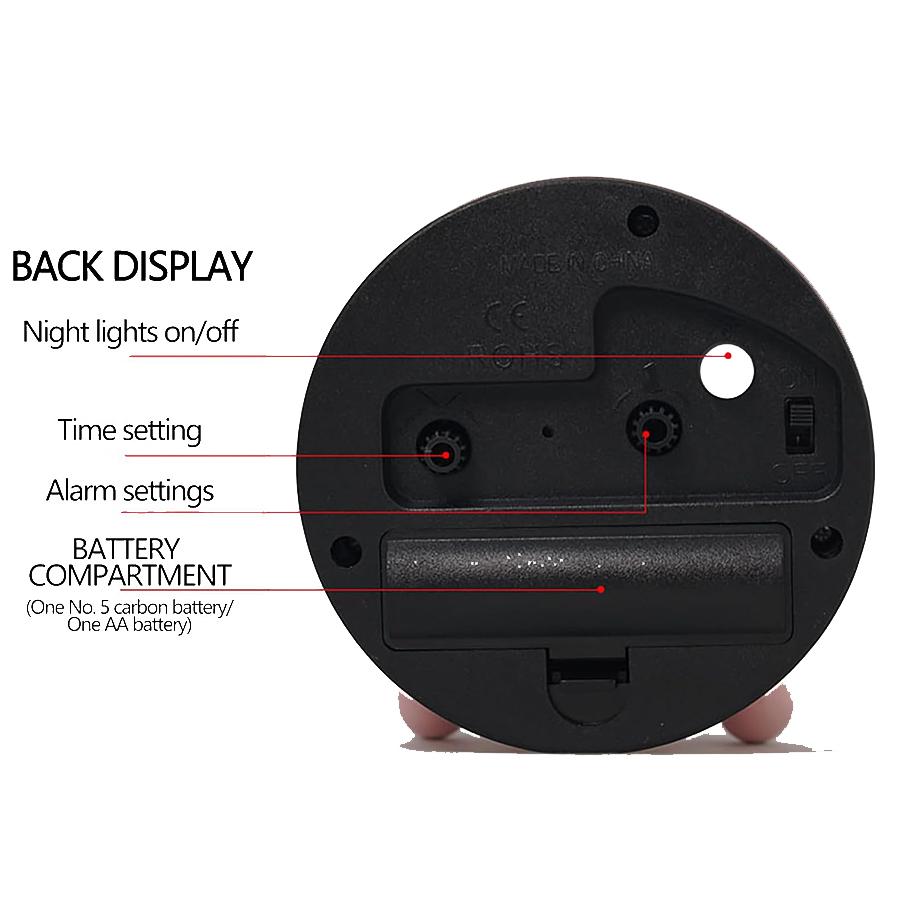 Creative 4.5" Metal Mute  White Round  Early Childhood Education  Desk Alarm Clock WIth Light For kidz Student