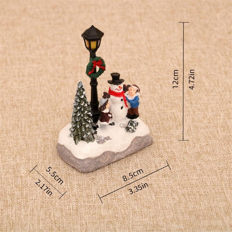 Leuchtende Weihnachts-Harzfigur Dekoration Miniatur-Weihnachtsstraßenlaterne Harzstatue Ornament Für Innen und Außen X3UC