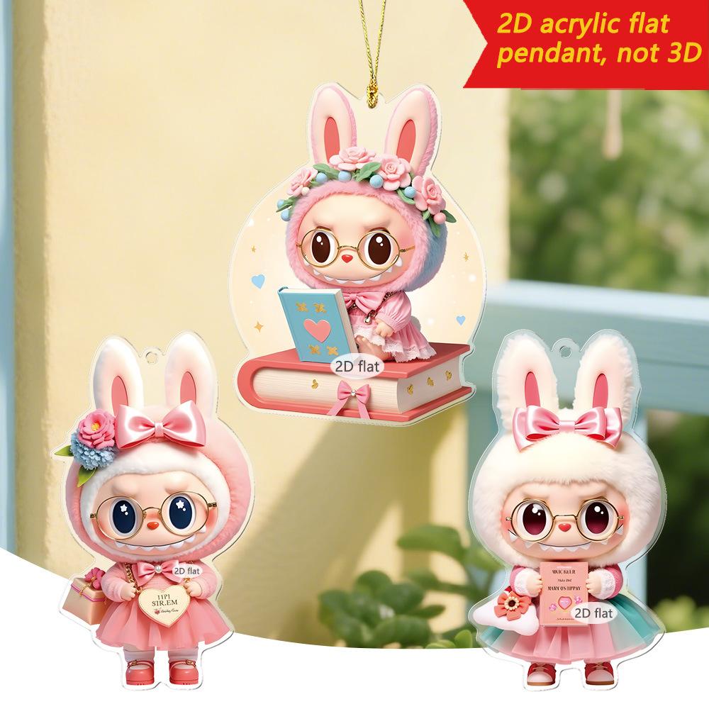 

Bestseller 3pcs Cute Cartoon Pink LABUBU Humanoid Doll 2D Acrylic Creative Keychain Pendant Bags Accessories 3pcs