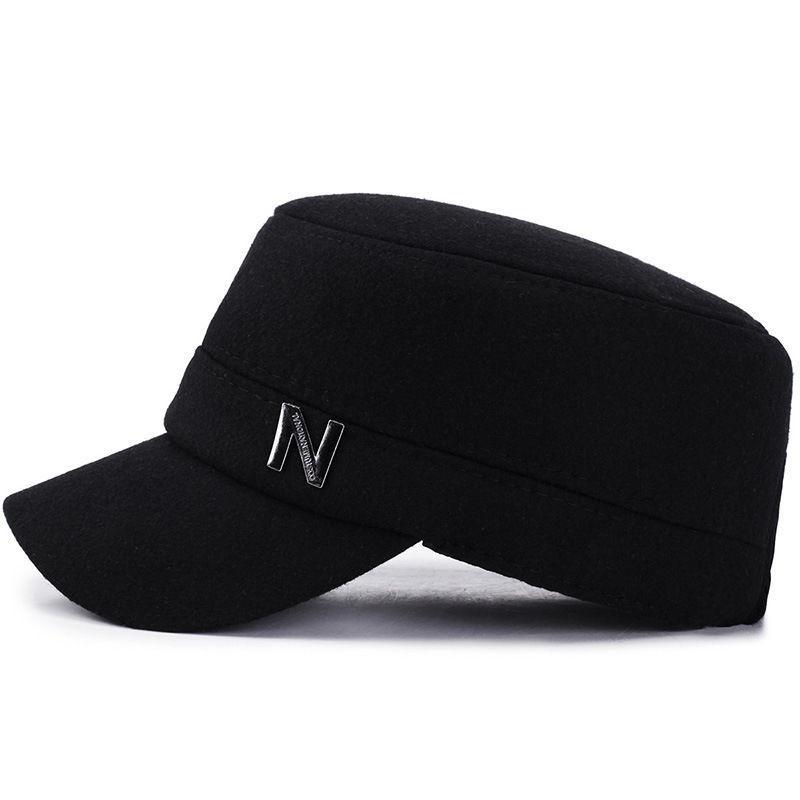 N Letters Middle Aged Elderly Hat Autumn With Thick Wool Windproof Warm Flat Top