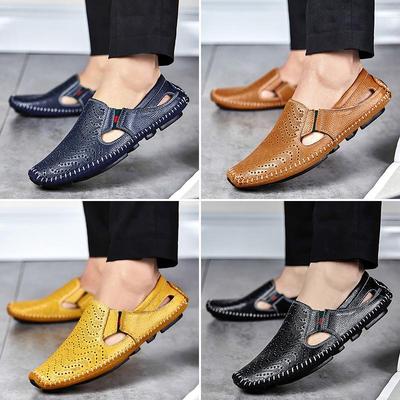 Chaussures de conduite décontractées d'été en cuir de style britannique pour hommes