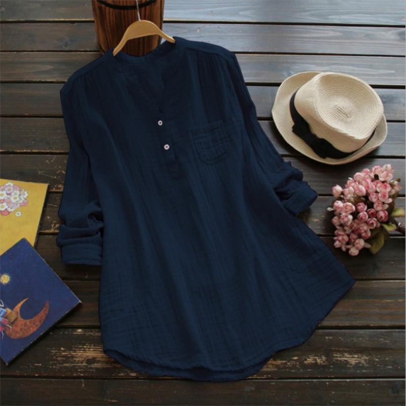 Large Size Cotton and Linen Long-sleeved Top Women's Loose Three-color Women's Shirt