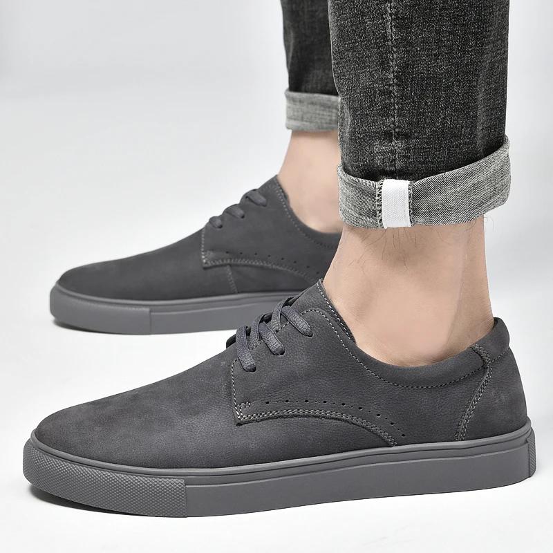 Genuine Leather men shoes Autumn Winter Men Shoes lace up Outdoor Casual Shoe Flat Shoe Breathable Non-slip Walking Shoes Men
