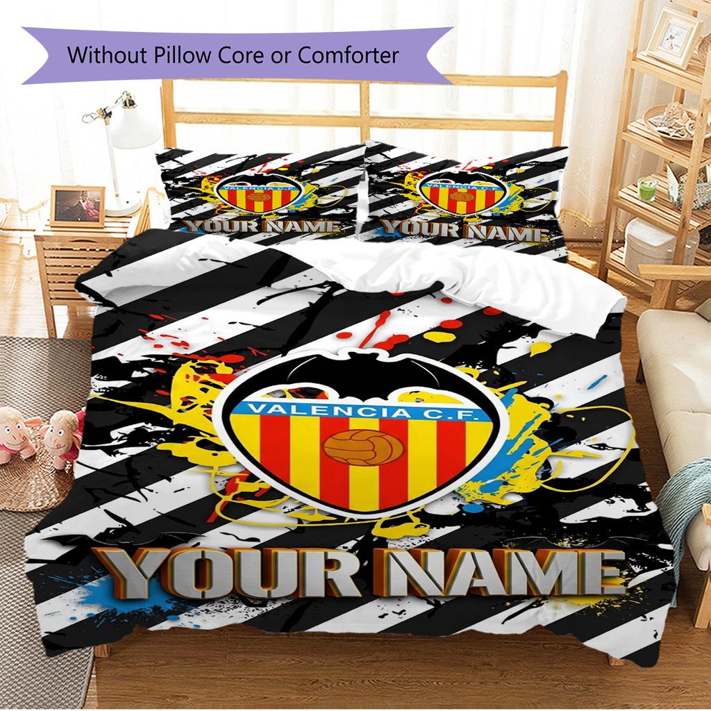Name Custom Valencia CF Logo Pattern Bedding Set Quilt Cover Pillowcase Home Decor Gift (1 * duvet cover + 2 * pillowcase, without core)