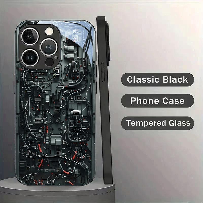 Creative Mechanical Circuit Pattern Phone Case For Samsung Galaxy S25 S24 S23 Ultra Plus FE Tempered Glass Black Cover