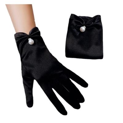 2pcs Luxurious Satins Gloves With Bead Detailing Pearls Pendant Sunscreen Mitten for Wedding Ceremonies