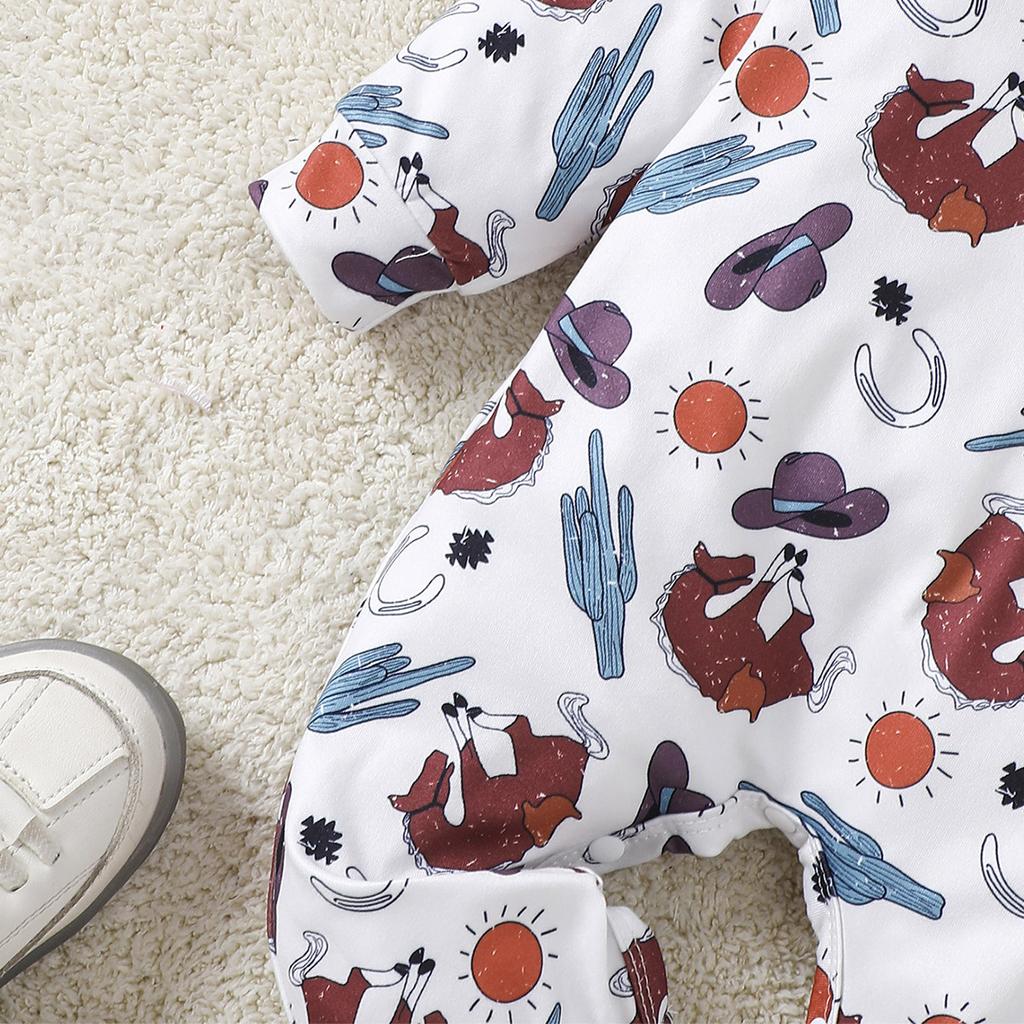 1-24 Months Baby Boy Cowboy Pattern All-over Print Jumpsuit Long Sleeve Romper