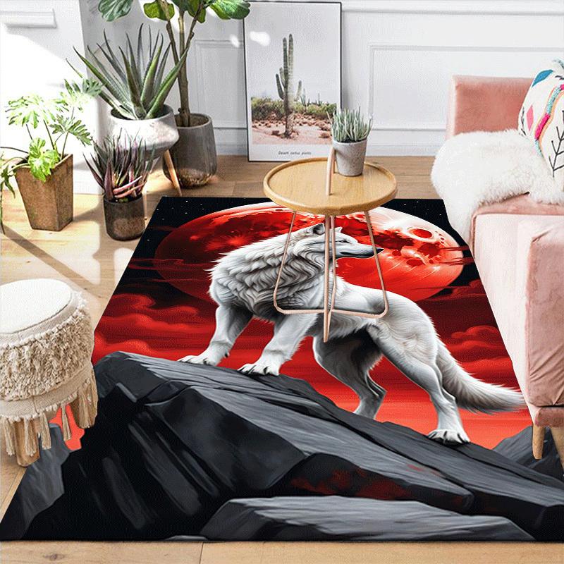 1pc White Wolf Print Design Area Rug - Soft, Anti-Slip, and Durable Gaming Room Decor for Bedroom