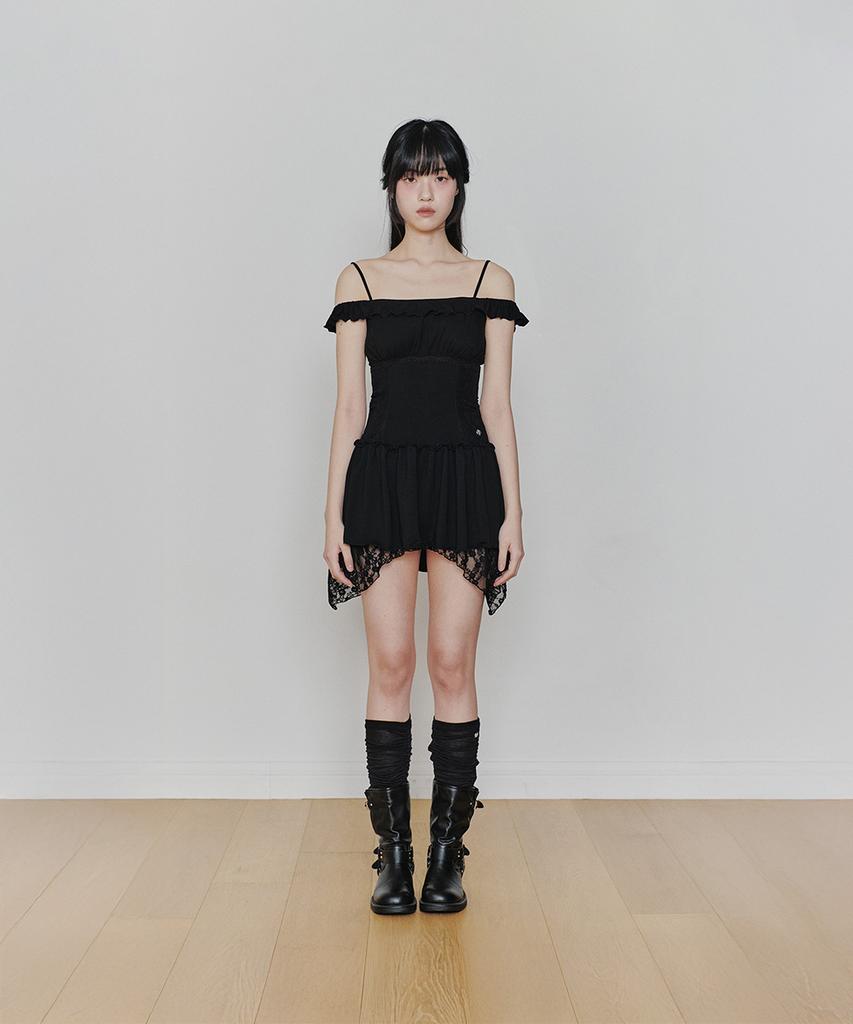 Pain Or Pleasure Petal Ruffle Dress Black