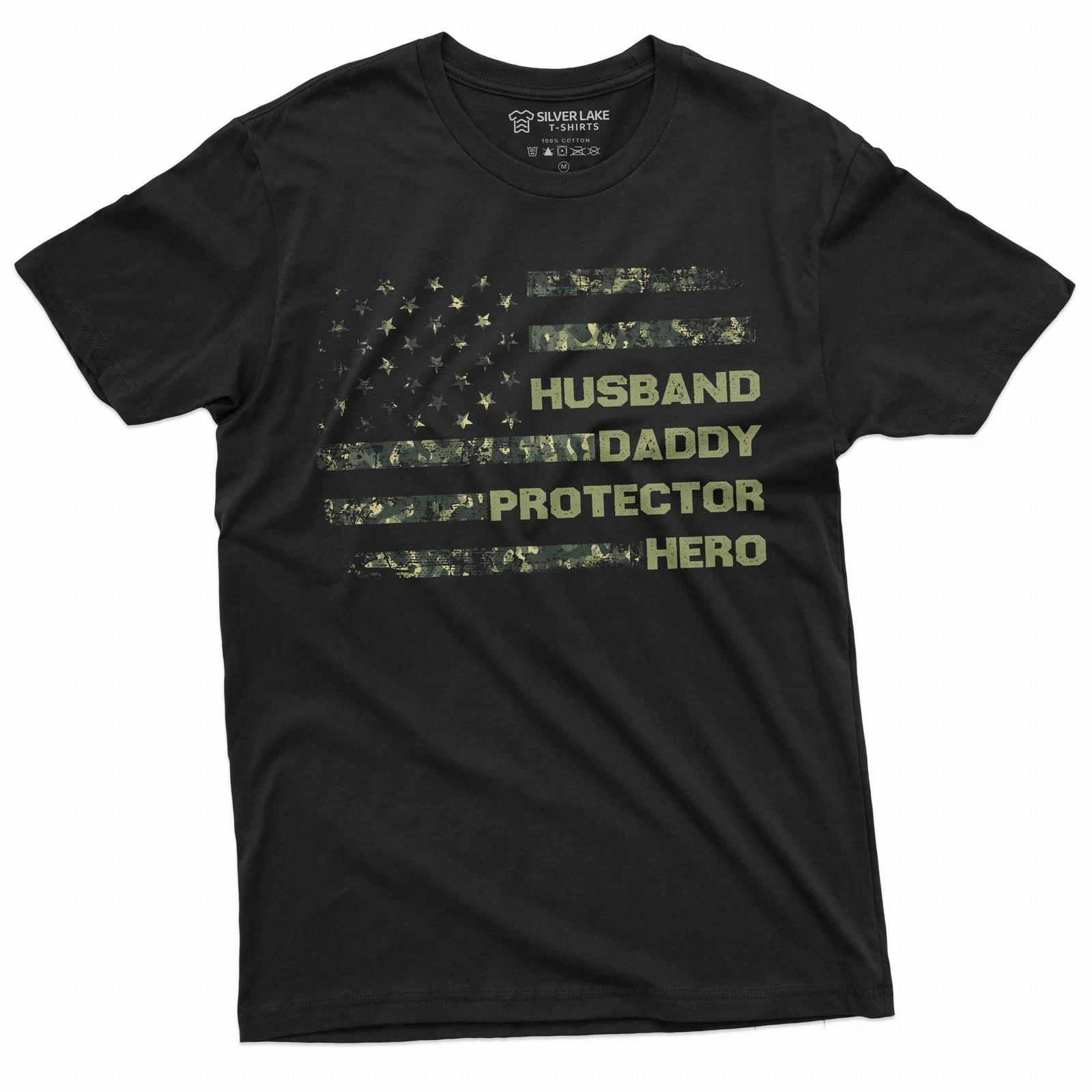 Father s day Husband Daddy Protector Hero T-shirt USA flag Birthday Gift tee XXL