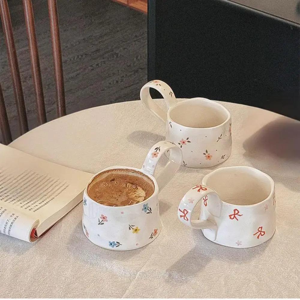 

Hand drawn floral ceramic cup, underglaze colored coffee cup 200-400ml
