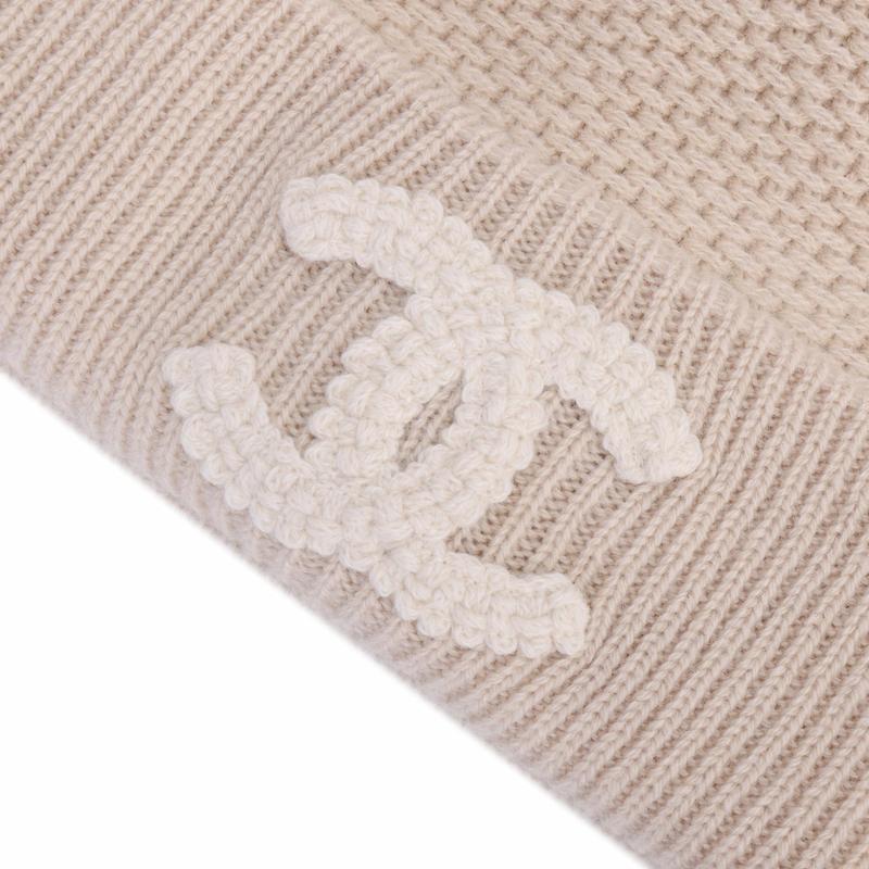 CHANEL elegant personality lace double C logo khaki knitted hat