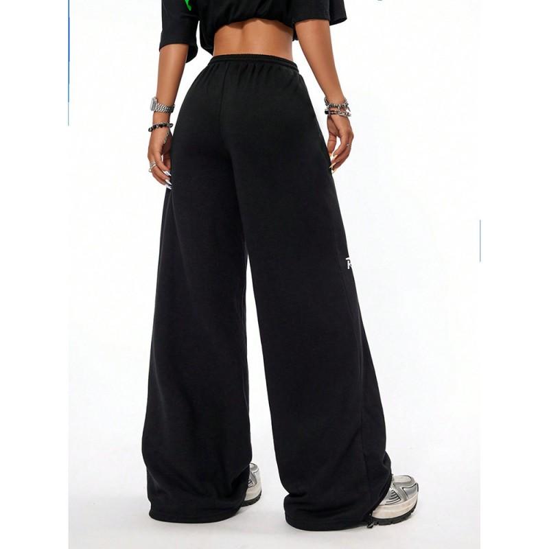 Womens Streetwear Wide Leg Pants With Print - Hip Hop Dance Loose Fit High Waist Trousers