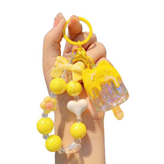 Cat Popsicle Keychain Heart Flower Bead Keychain Cute Transparent Popsicle Pendant Backpack Purse Charm Gift for Women Girls