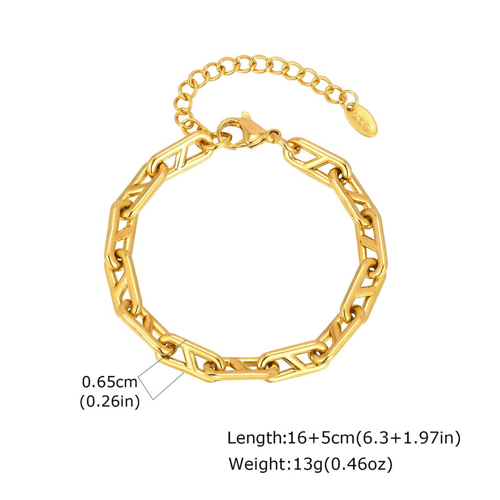 316L Stainless Steel Chunky Chain Bracelet for Women, 18k Gold Plated Waterproof Stackable Jewelry