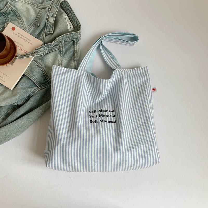 Casual Striped Letter Single-shoulder Bag, Niche Large-capacity Handbag, Shopping Bag