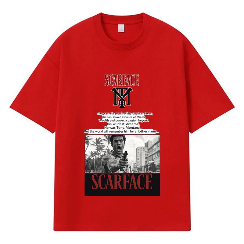 

2026 Scarface З принтом Графічний Вуличний одяг Y2k Харадзюку 100% Бавовна Футболка Повсякденна Оверсайз Літня Чоловіча Футболка XL червоний