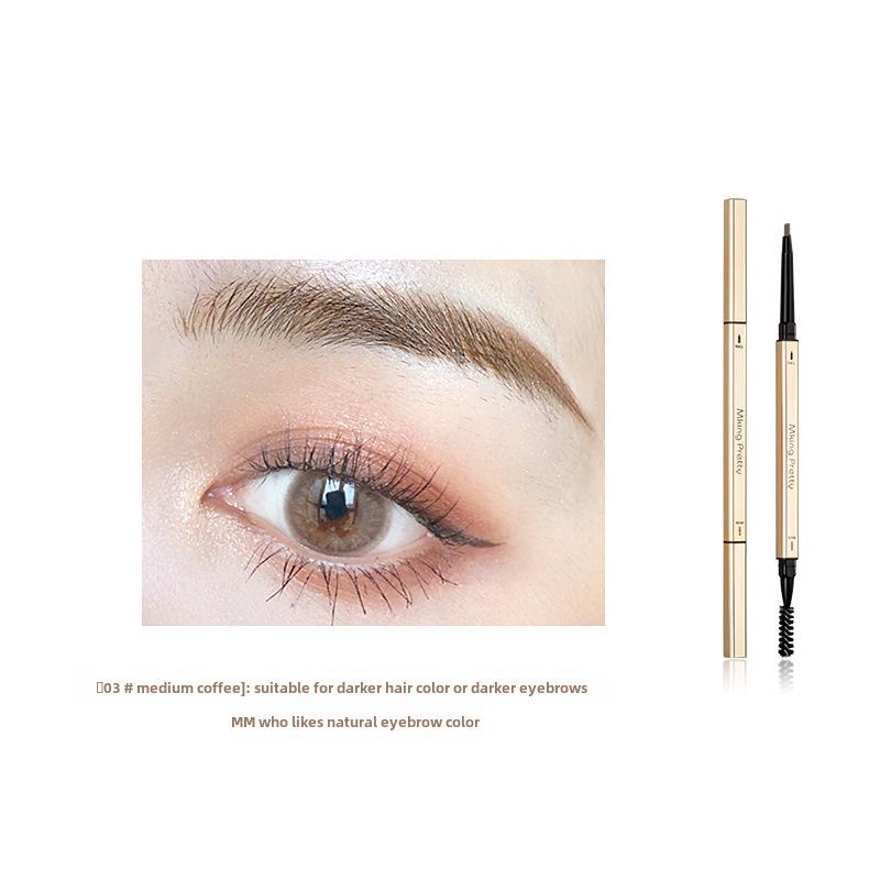 Gold Double-Headed Triangular Eyebrow Pencil: Ultra-Fine, 3D Sketch, Waterproof & Smudge-Proof.