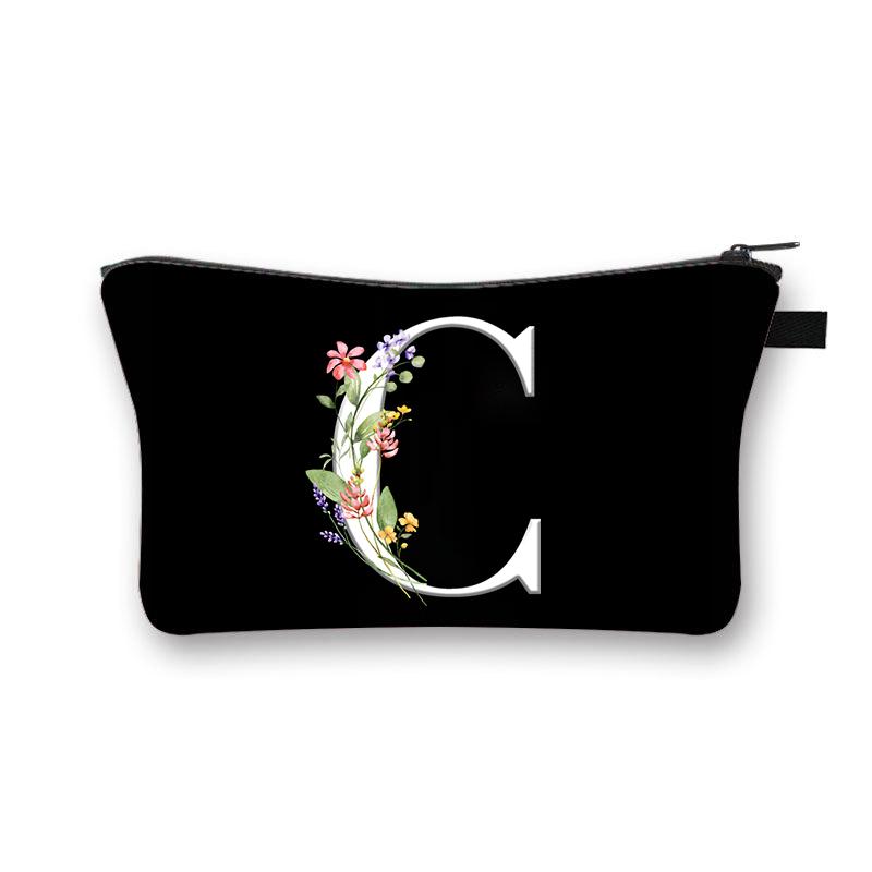 Wild Flower Alphabet Letter A-Z Makeup Bag Canvas Pouch Cosmetic Case Teacher Gift Purse