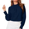 Ladies' Fashionable And Elegant Chest Pleated Stand Collar Long Sleeved Solid Color Top