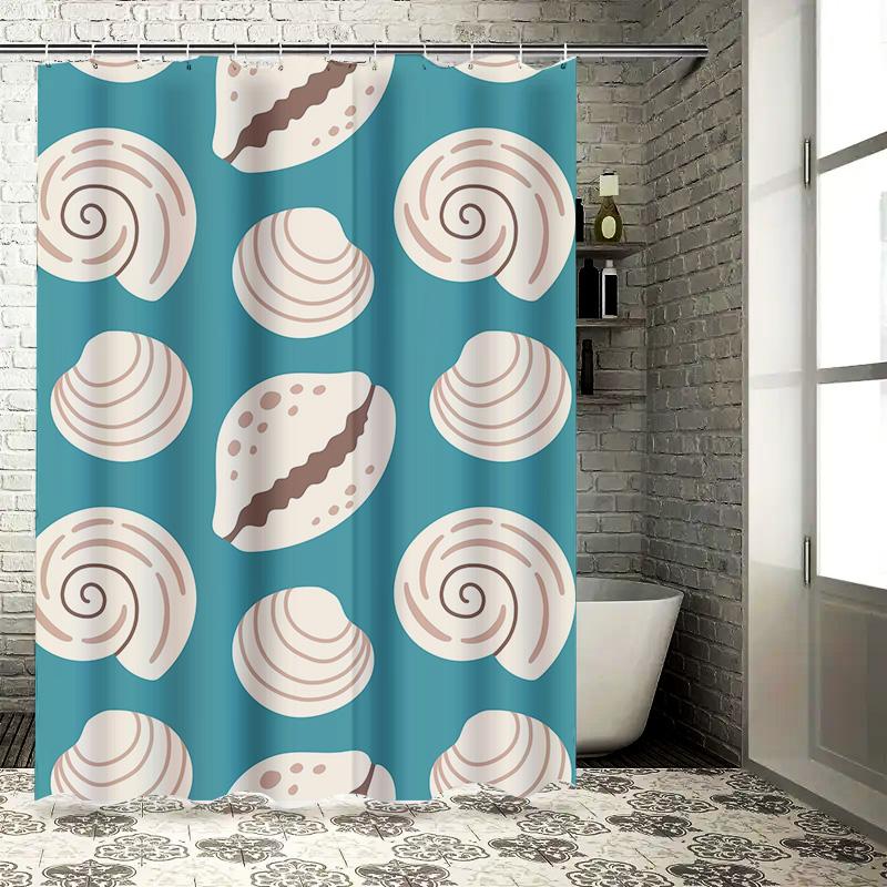 Blue Shell Pattern Shower Curtain Waterproof Bathroom Decor for Home Decoration Size 180 X 245cm