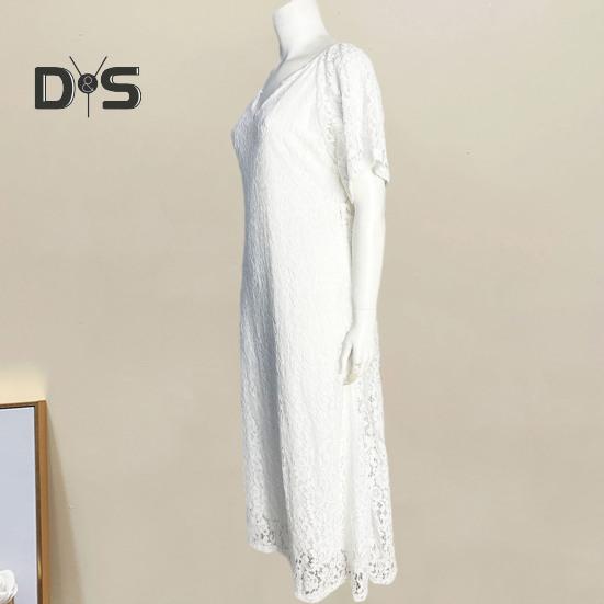 Stunning Summer Lace Dress Elegant Comfortable Eye Catching V Neck Mid Waist Ladies Dress Summer Accessories