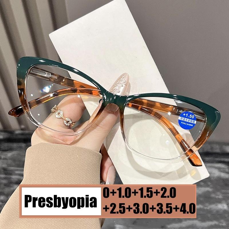 Menn Kvinner Klassiske Katteøye Lesebriller Blålysblokkerende Briller for Damer Trendy HD-linse Langsynthet Presbyopi 0+1.0+4.0
