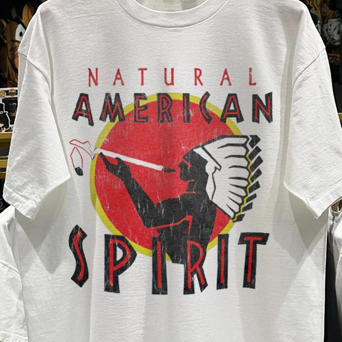 90s Natural American Spirit Washed T-Shirt White M 3XL