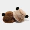 Women Winter Faux Fox Fur Bucket Hat Plush Bear Ear Thick Warm Cap Sweet Cool Outdoor Travel Hat