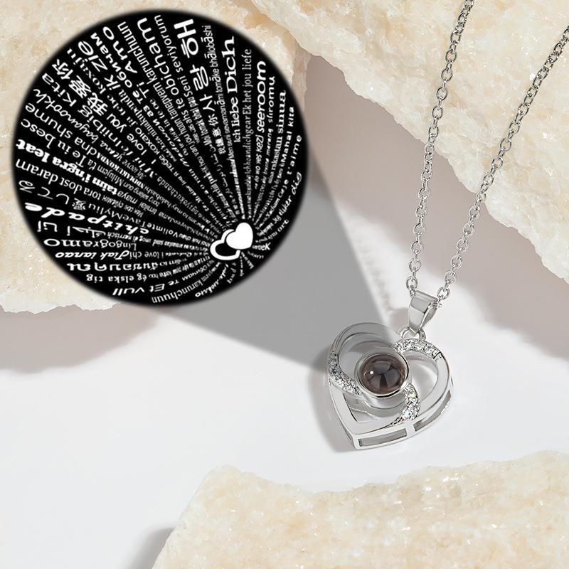 100 Languages 'I Love You' Projection Necklace - Titanium Steel, Colorfast, Fashionable Clavicle Chain for Women