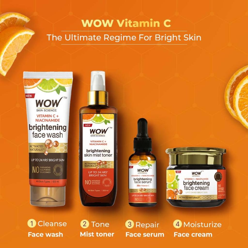 WOW Skin Science Vitamin C & Niacinamide Foaming Face Wash with Built-In Brush for Deep Cleansing Radiance 150 Ml