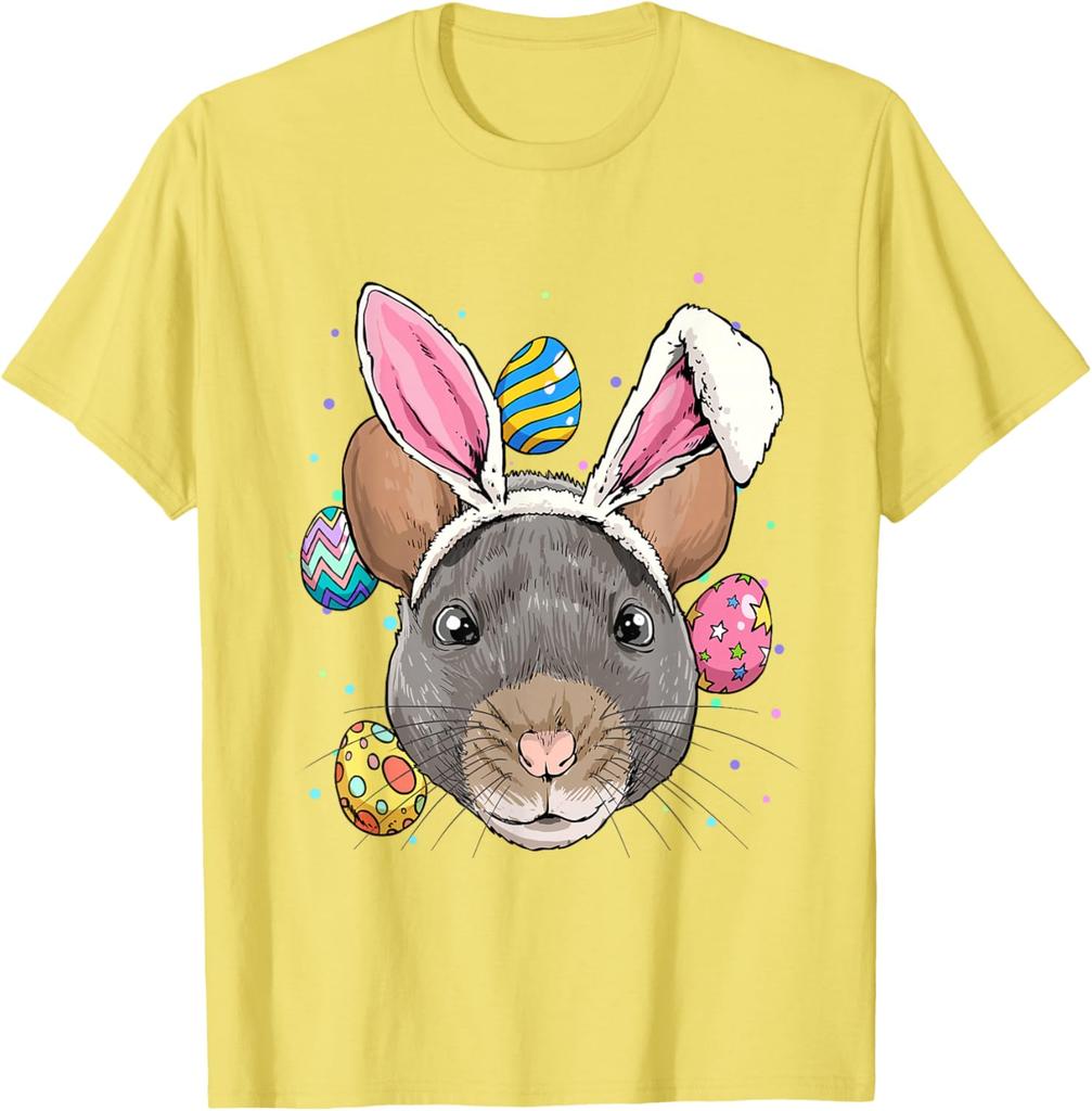Rat Wearing Bunny Ears Easter Graphic Tee Funny Rodent Lover Casual T-Shirt