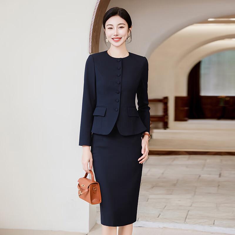 Treuroman Women's Round Neck Business Suit Set