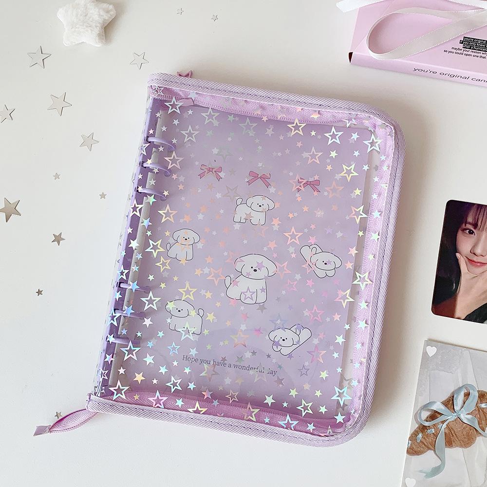 A5 Laser Star Zipper Binder Photo Card Collection Book Transparent Album A5 Card Album 3-inch Love Small Card Storage Album