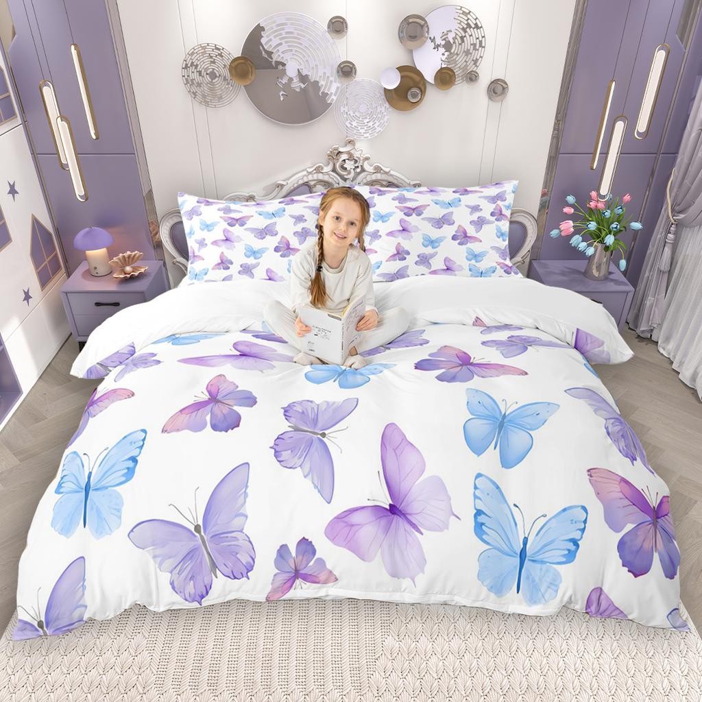 Comforter Homewish Chic Butterfly For Kids Girls 2Pcs/3Pcs Cute Watercolor Animal Bedding Set Wildlife Theme Bed Set