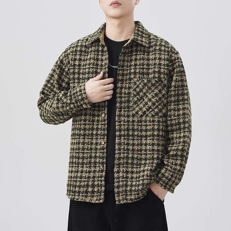 Spring New Japanese Retro Men's Loose and Casual Small Fragrance Style Woven Plaid Shirt Jacket