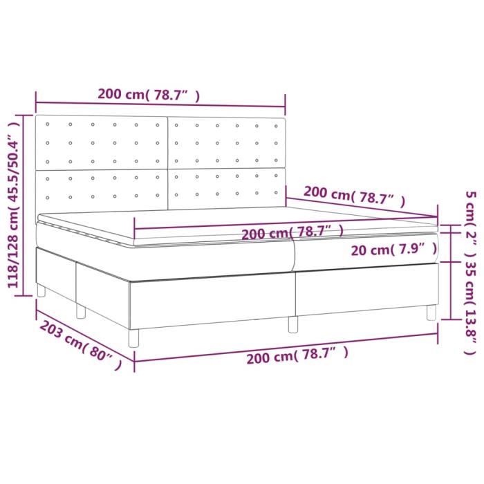 3142126 vidaXL Lit à sommier tapissier avec matelas Crème 200x200 cm Tissu