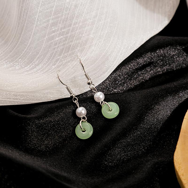 

Ретро Серьги Ханфу из Серебряного Жемчуга Иглы и Нефрита - Простой Дворцовый Стиль