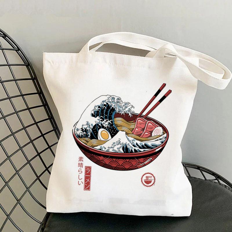 

2021 Shopper Great Ramen Wave, белая большая сумка с принтом, женская сумка-шопер в Харадзюку, сумка для покупок для девочек, сумка для покупок, женская холщовая сумка